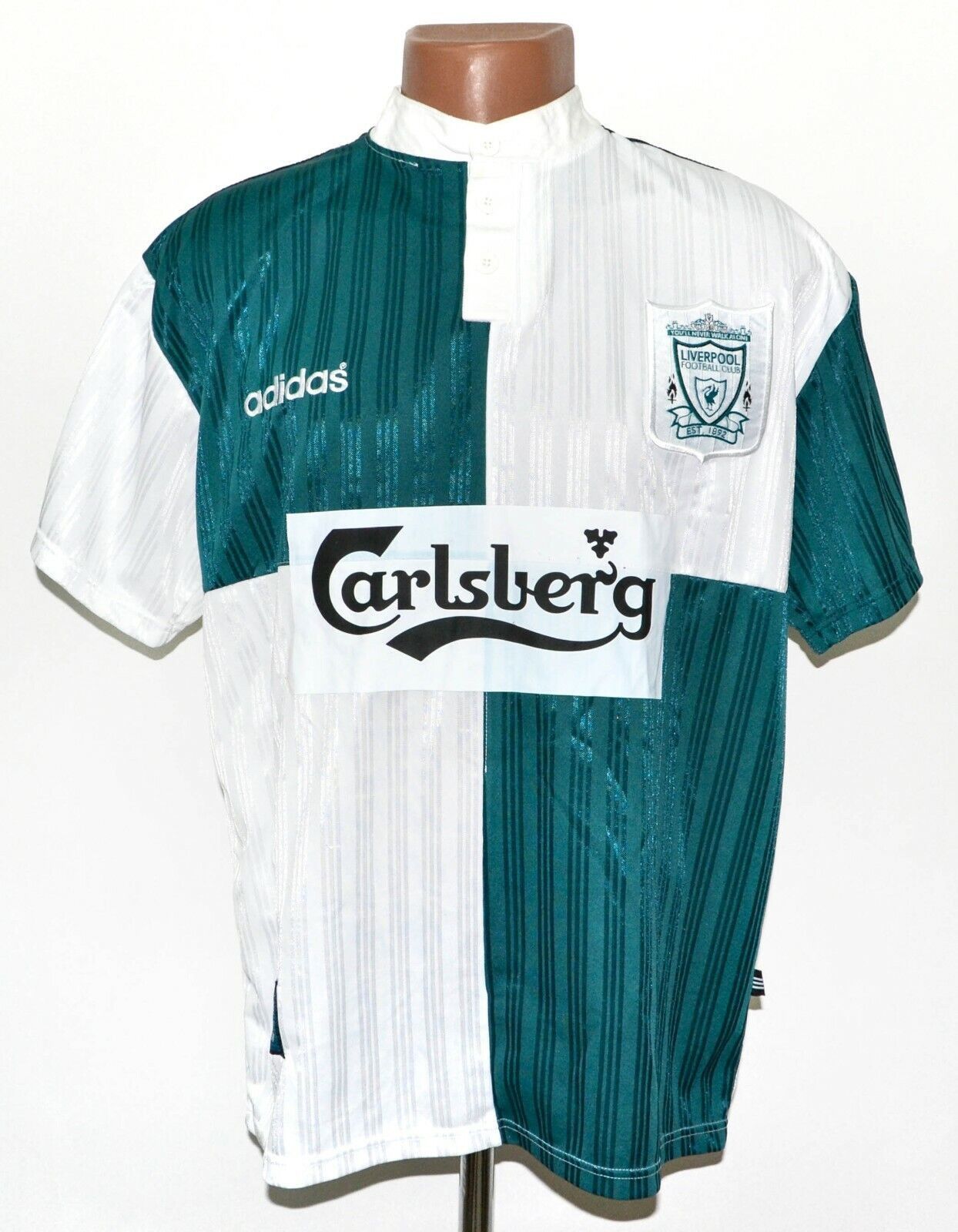 image of Adidas Liverpool 1995/1996 Football Jersey Addas Size XL Adult in White/Green, Men's