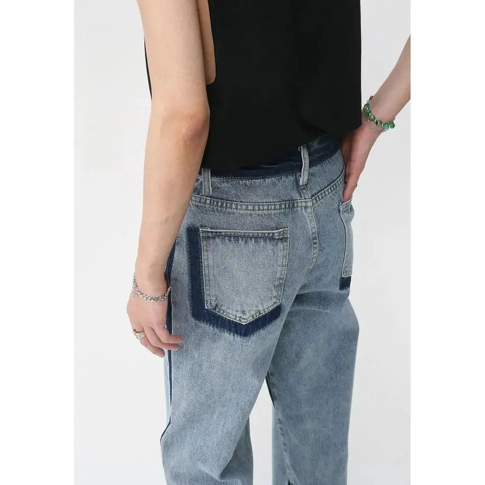 Japanese Brand Retro loose straight leg spliced jeans Size US 32 / EU 48 - 2 Thumbnail