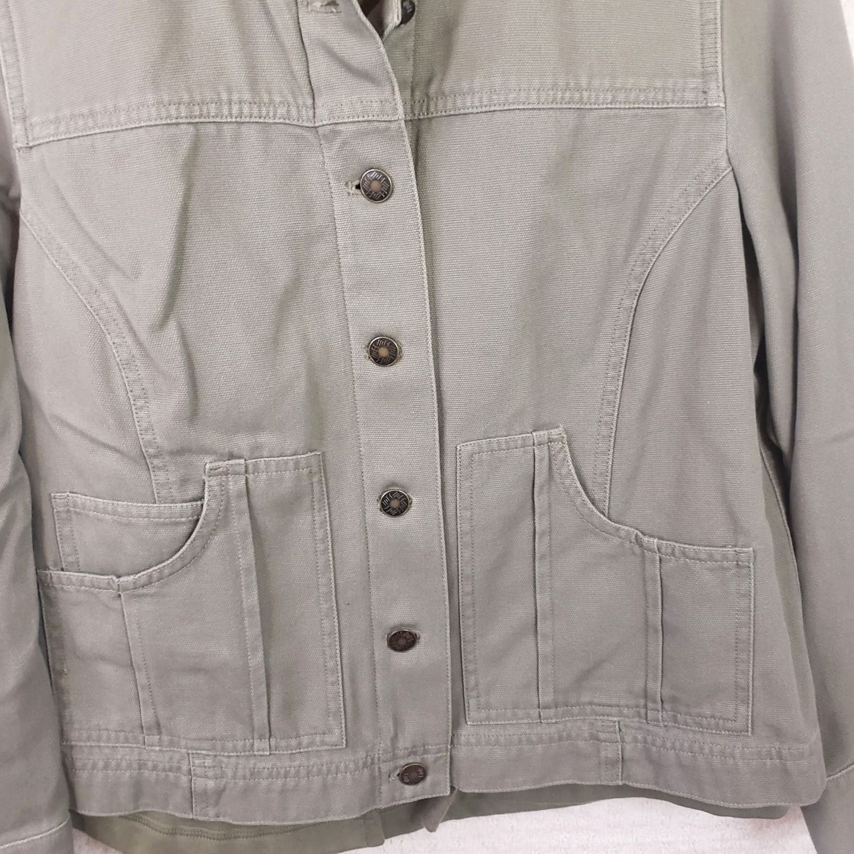 J. Jill J Jill Jacket Petite Short Army Green Canvas Inner Liner Hoodie Pockets Button Closure 2-in-1 Vintage? No, Not Vintage Size S / US 4 / IT 40 - 2 Thumbnail