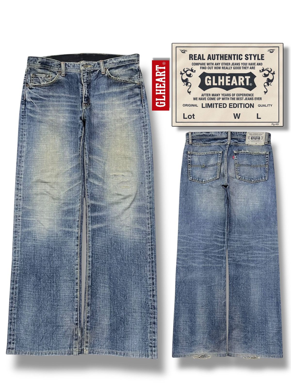 Japanese Brand Loose Vintage 00s GL HEART Japan - Faded Blue Wash Jeans Size US 35 - 1 Thumbnail