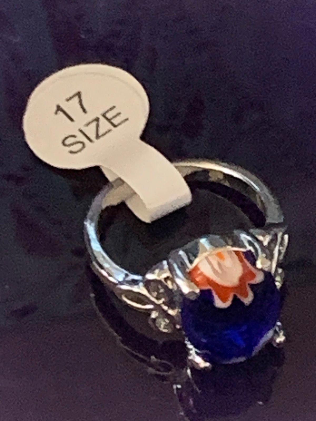 Designer Stunning Blue and Floral Silver Ring - Size 17 Size ONE SIZE - 2 Thumbnail