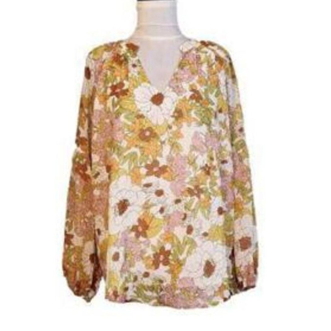 Other BTFBM Size Large Blouse Floral Tan Pink Long Sleeve Boho NWT Size L / US 10 / IT 46 - 2 Thumbnail