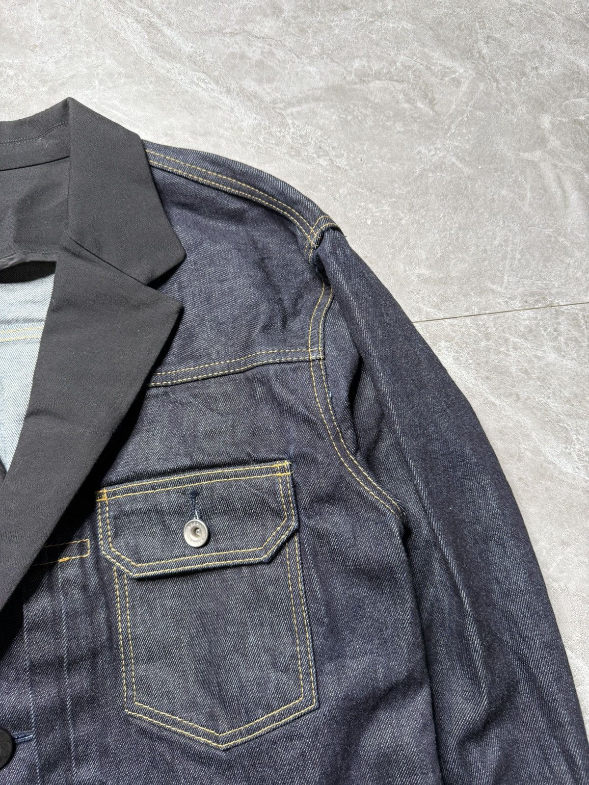 Sacai Twill-Trimmed Crinkled-Denim Jacket Size US S / EU 44-46 / 1 - 5 Thumbnail