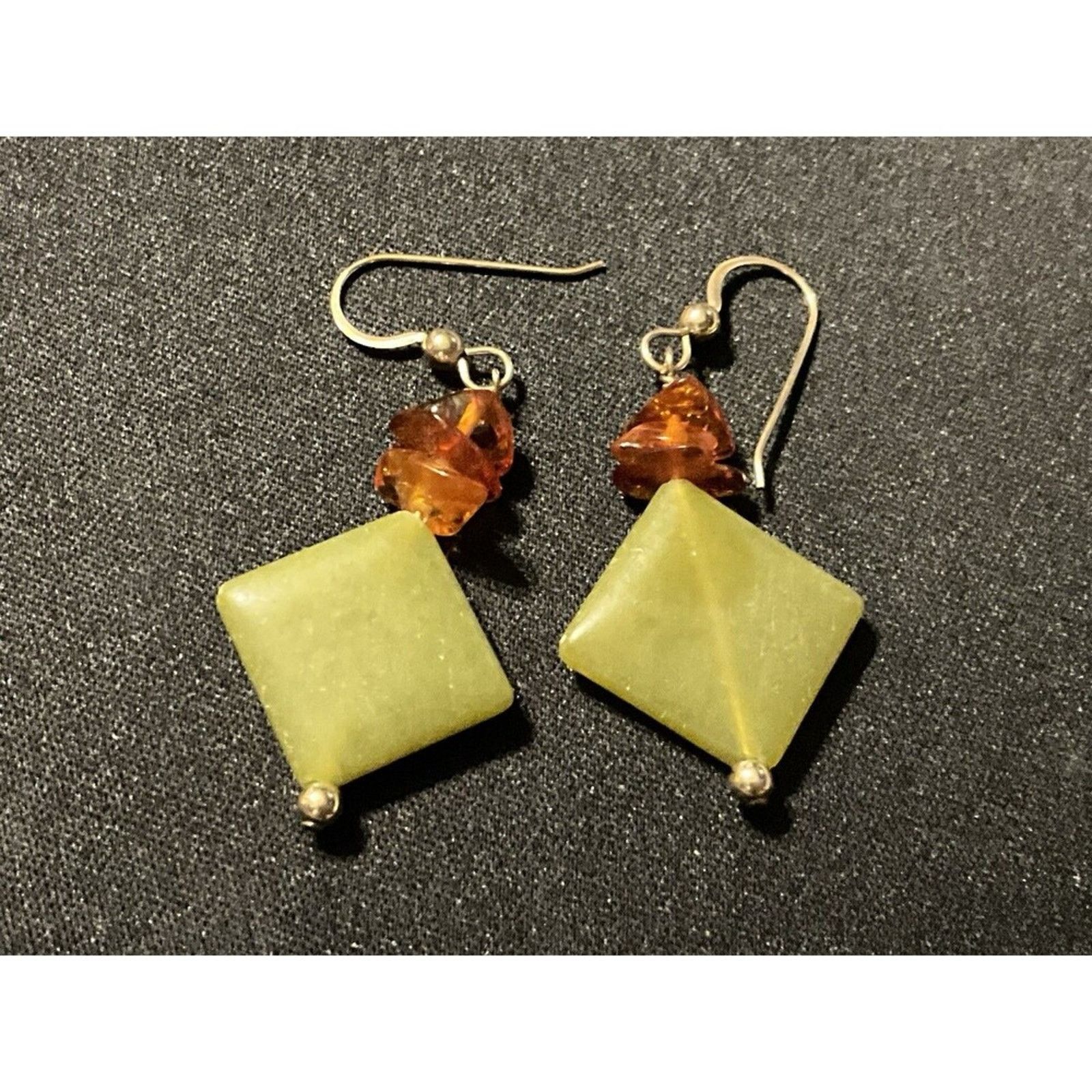 Other 925 Gold Over Silver Nephrite & Amber Necklace & Earrings Size ONE SIZE - 4 Thumbnail