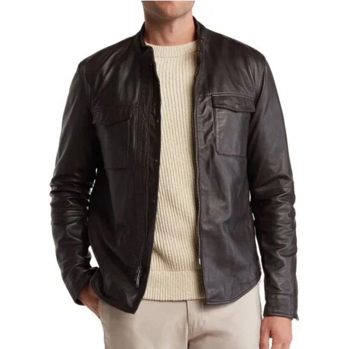 John Varvatos Leather snapfront jacket size medium Size US M / EU 48-50 / 2 - 4 Thumbnail