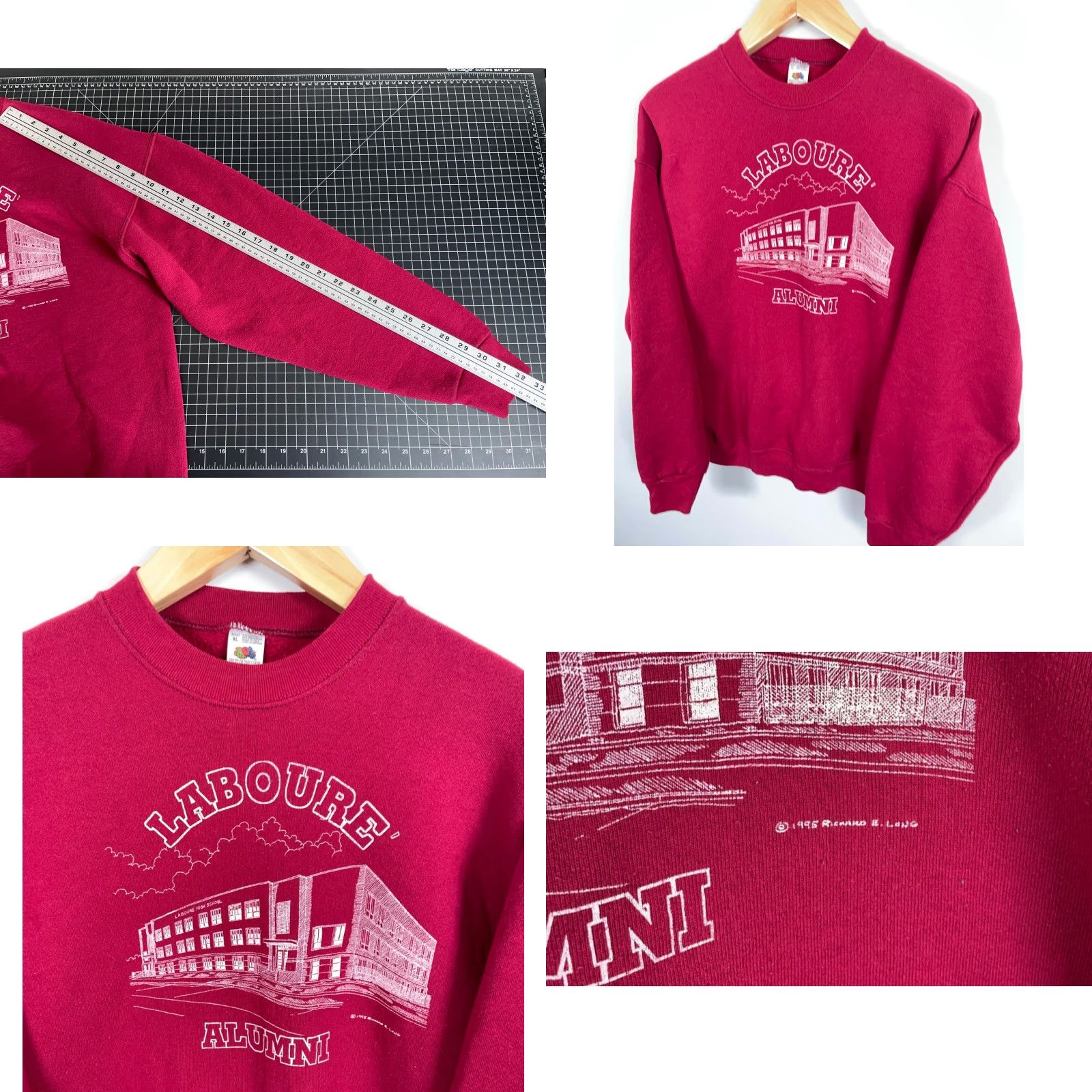 Fruit Of The Loom VINTAGE Fruit of the Loom Sweatshirt St. Louis 90s Laboure High School Alumni XL Dark Red Crew Neck Long Sleeve Graphic Print Men Adults Size US XL / EU 56 / 4 - 8 Thumbnail