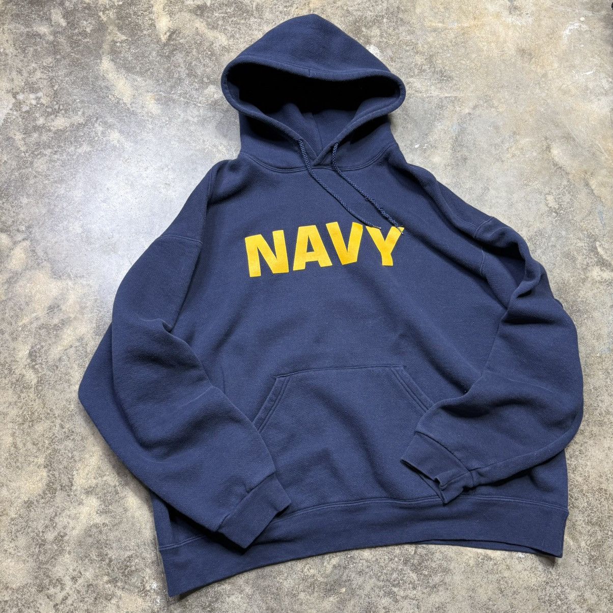 Vintage vintage united states navy baggy navy blue pullover hoodie Size US XXL / EU 58 / 5 - 2 Thumbnail