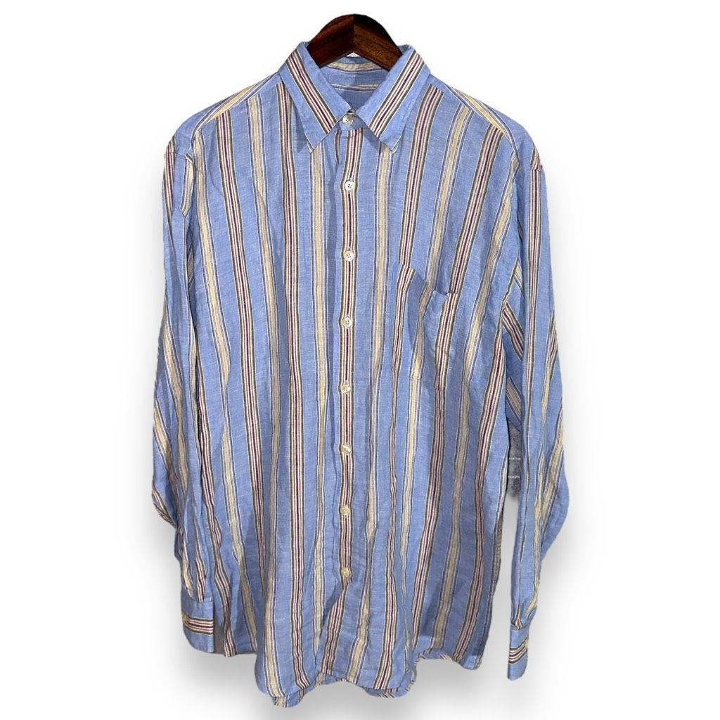 Bullock & Jones Mine London Pastel Stripe Pure Linen Button Down Shirt M Size US M / EU 48-50 / 2 - 1 Thumbnail