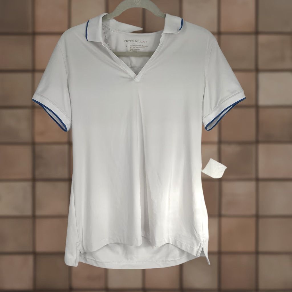 Peter Millar VINTAGE? No. Peter Millar Golf Polo Short Sleeve Shirt Womens L White UPF 50+ Performance Size L / US 10 / IT 46 - 1 Thumbnail