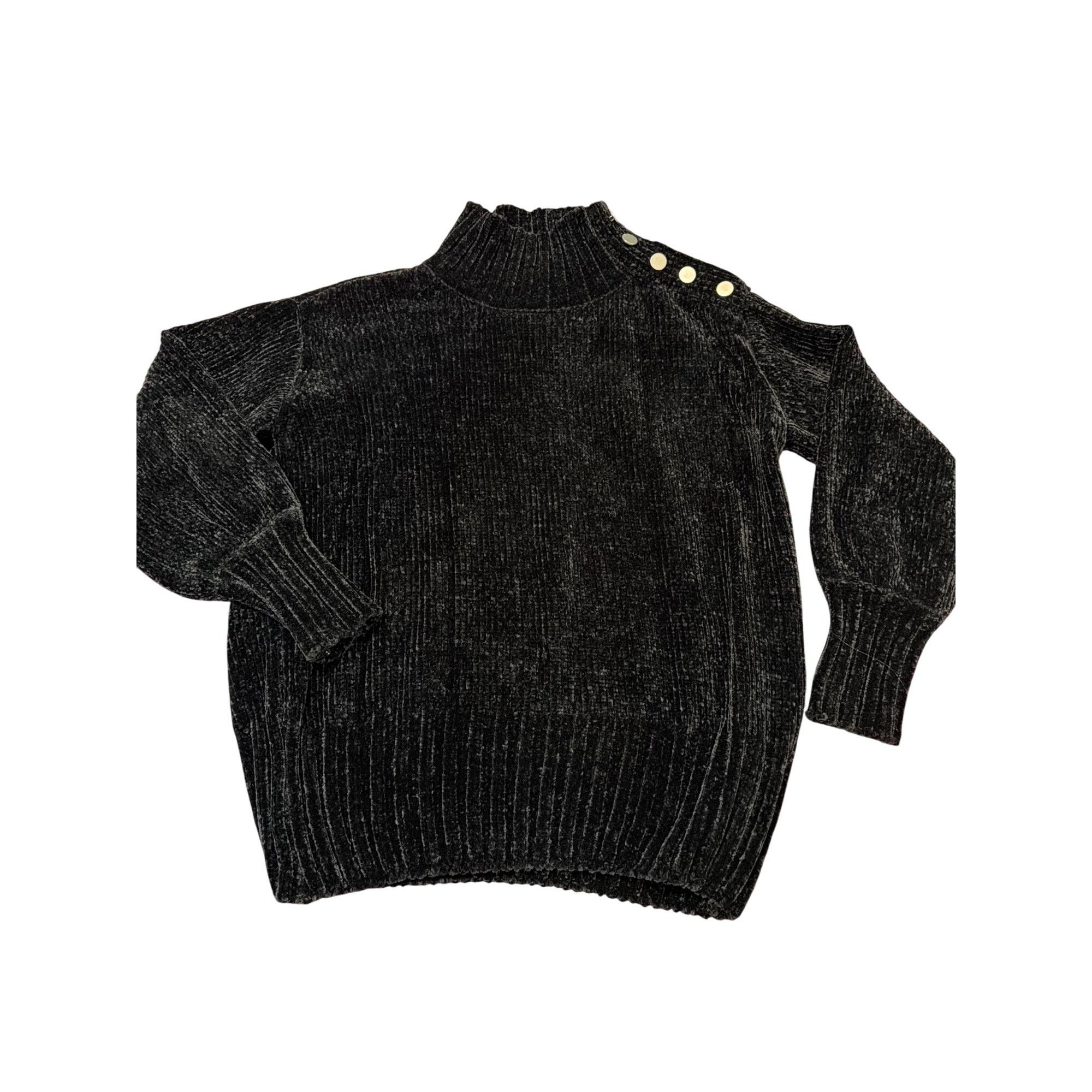 Cynthia Rowley Cynthia Rowley Black Chenille Mockneck Sweater Silver Should Size S / US 4 / IT 40 - 1 Thumbnail