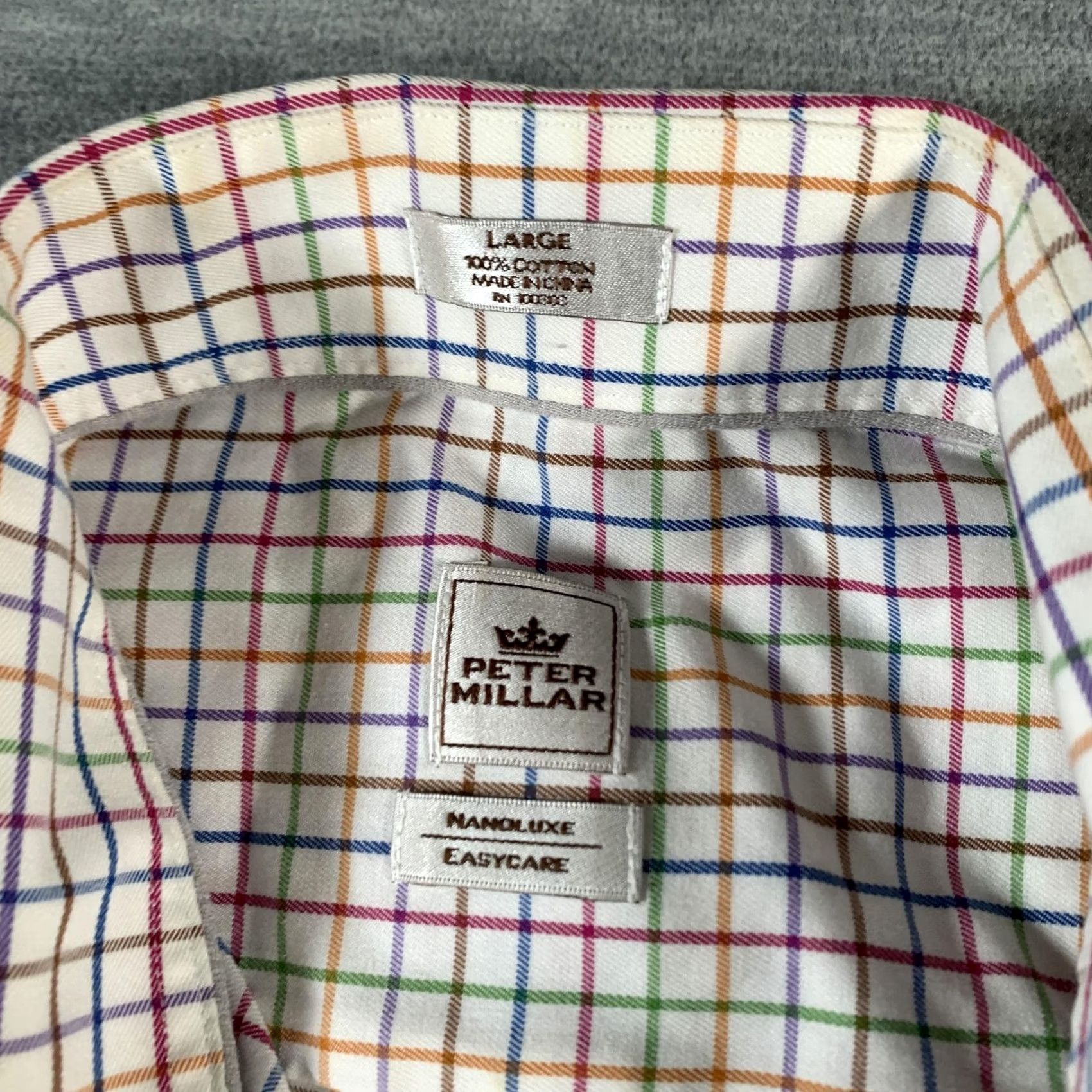 Peter Millar Peter Millar Shirt Mens Large Multicolor Plaid Button-Down Nanoluxe Easycare Wrinkle Resistant Classic Check 100% Cotton Size US L / EU 52-54 / 3 - 6 Thumbnail