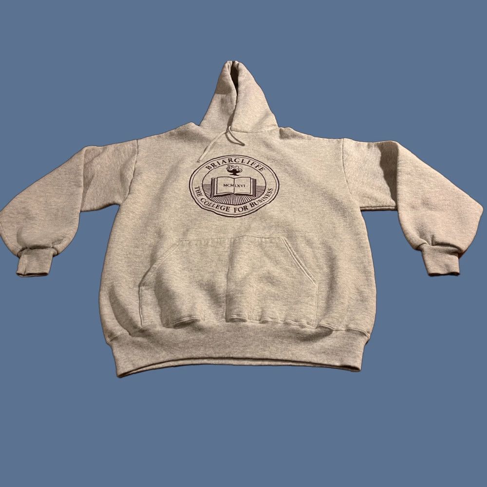 Jerzees VINTAGE JERZEES Briarcliffe College For Business Hoodie Mens XL Gray 90s College Retro School Logo Pullover Hooded Pockets Graphic Print Sweatshirt Size US XL / EU 56 / 4 - 1 Thumbnail