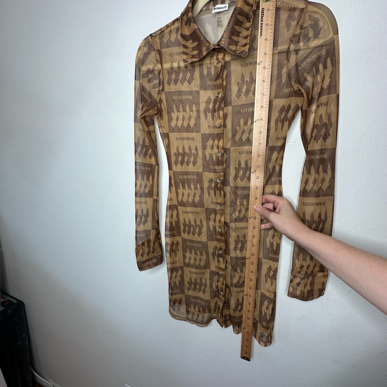Other Inamorata Riviera Brown Mesh Dress Long Sleeve Button Dress Size S / US 4 / IT 40 - 11 Thumbnail