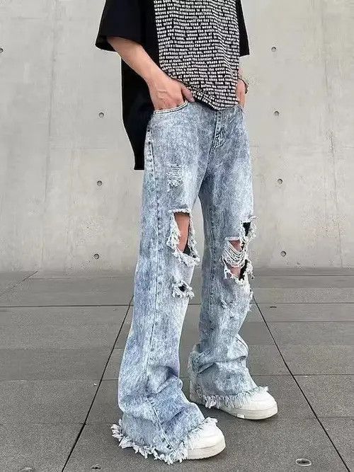 Jean Opium Blue Distressed Jeans, Utility Jeans, Flared Jeans Size US 30 / EU 46 - 1 Thumbnail
