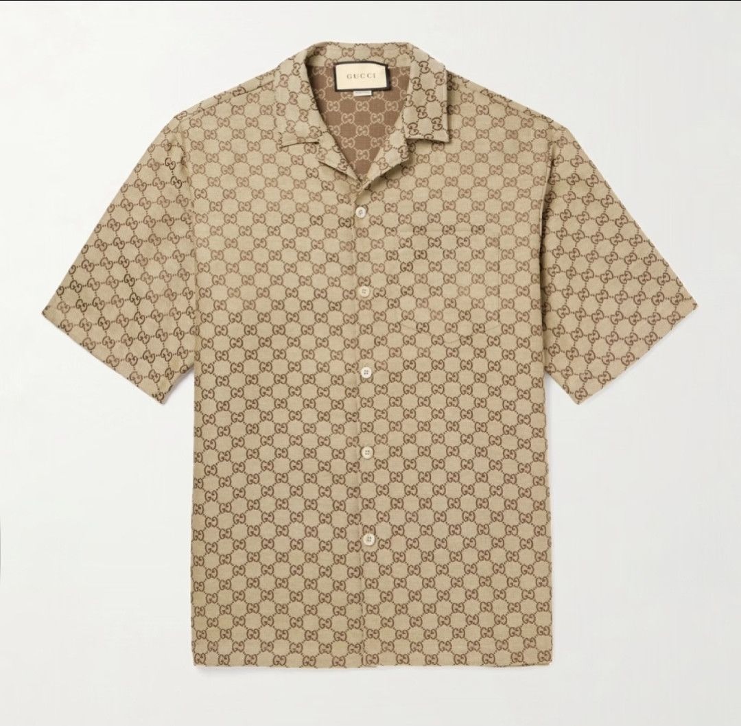 Gucci Linen-blend monogram camp collar shirt Size US L / EU 52-54 / 3 - 1 Thumbnail
