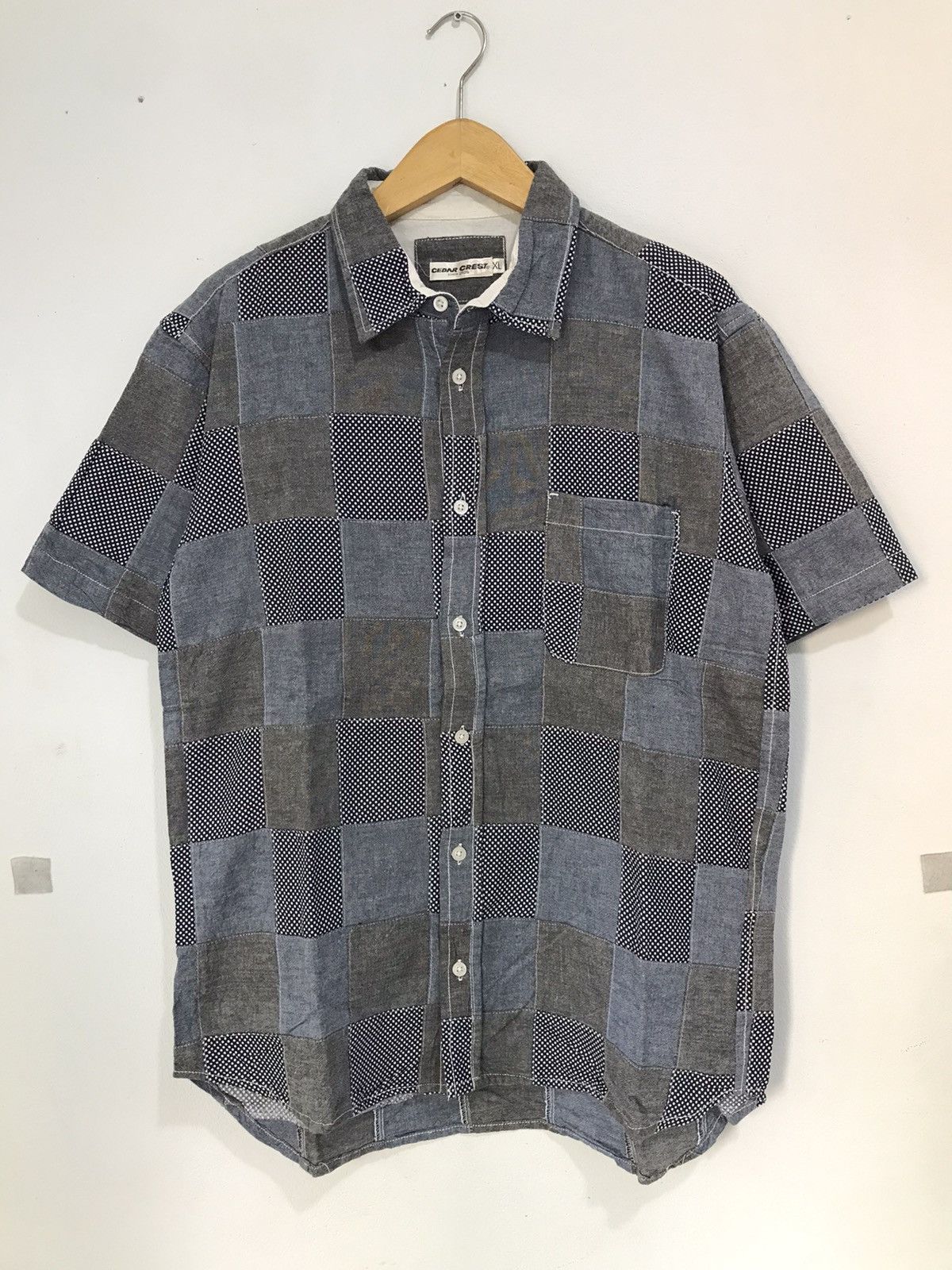 image of Issey Miyake x Yohji Yamamoto Japanese Cedar Crest Patchworks Flannel Shirt Fit Medium (Size XL)