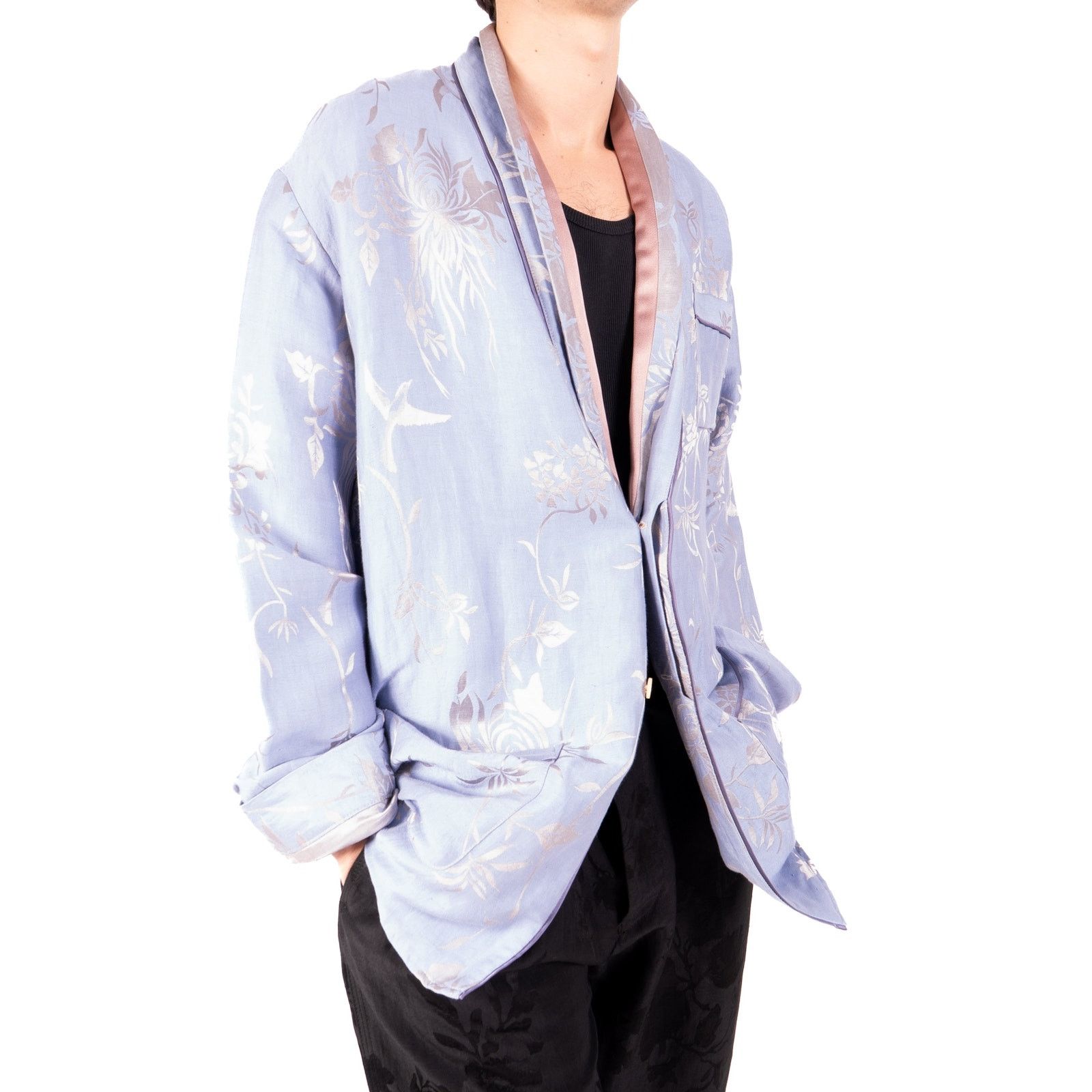 Haider Ackermann SS15 Oversized Pyjama Jacket in Blue Silk Jacquard Size US XS / EU 42 / 0 - 1 Thumbnail