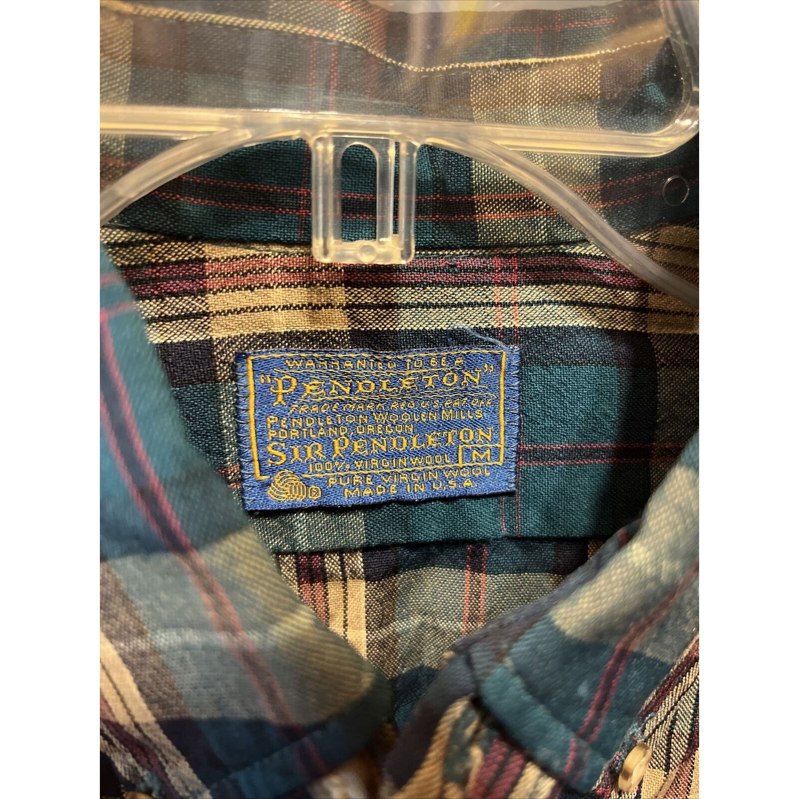 Pendleton Pendleton Vintage Men’s M Blue Plaid LS Button Up Wool Shirt Size US M / EU 48-50 / 2 - 2 Thumbnail