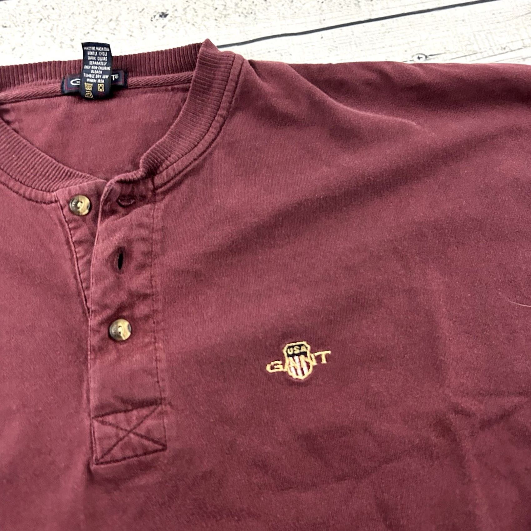Gant GANT Long Sleeve Button-Up Henley Shirt XL Mens Maroon Red Vintage Shirt Mens XL Henley Button-Up Sleeve Long Sleeve Size US XL / EU 56 / 4 - 2 Thumbnail