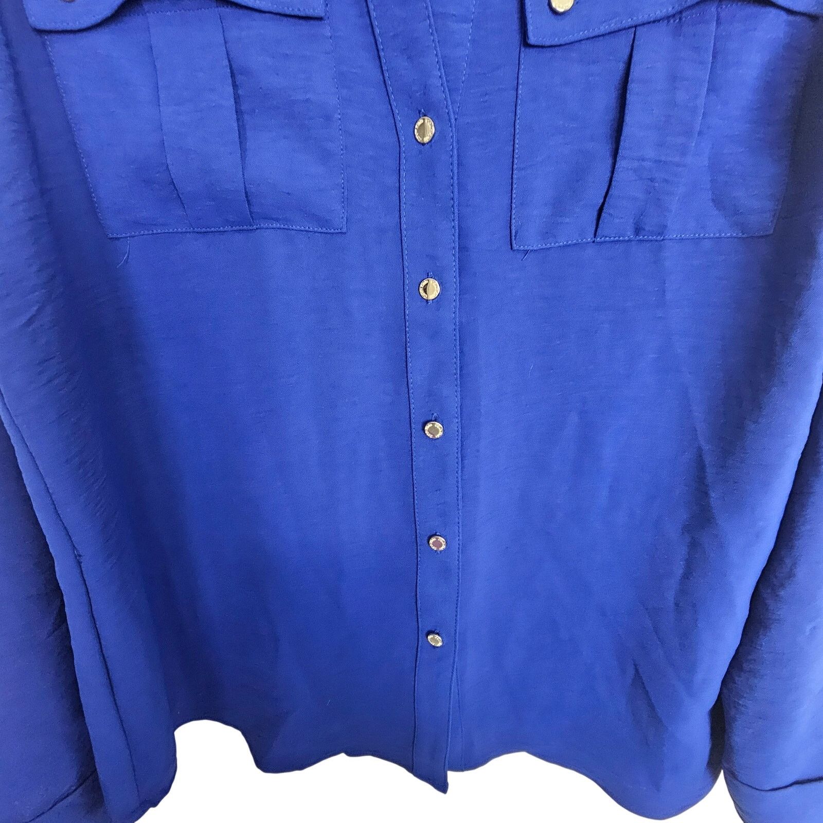 Calvin Klein Calvin Klein Womens Cobalt Blue Button Front Blouse S Career Size S / US 4 / IT 40 - 3 Thumbnail