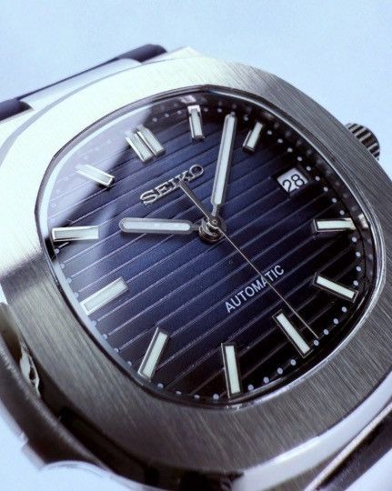 Japanese Brand Seiko Mod Nautilus Navy Dial Steel Watch Rubber Strap 41mm Size ONE SIZE - 4 Thumbnail
