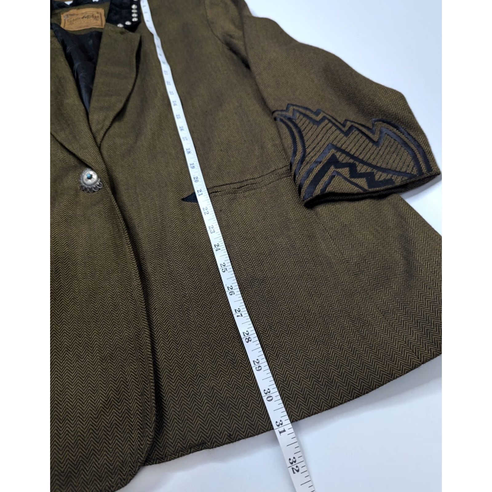 Vintage VINTAGE Saddle Ridge Western Blazer Jacket L Tan Black & Brown Collared Studded Embroidered Lightweight Blazer Womens Size L / US 10 / IT 46 - 7 Thumbnail