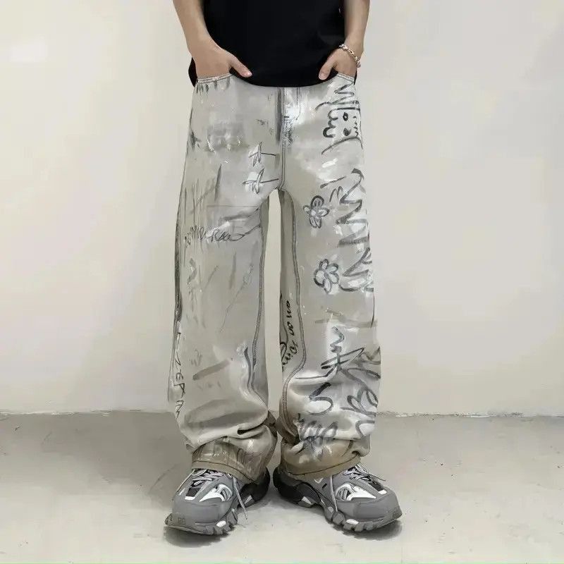 Japanese Brand Design Streetwear Loose Baggy Graffiti Jeans Pants Size US 32 / EU 48 - 4 Thumbnail