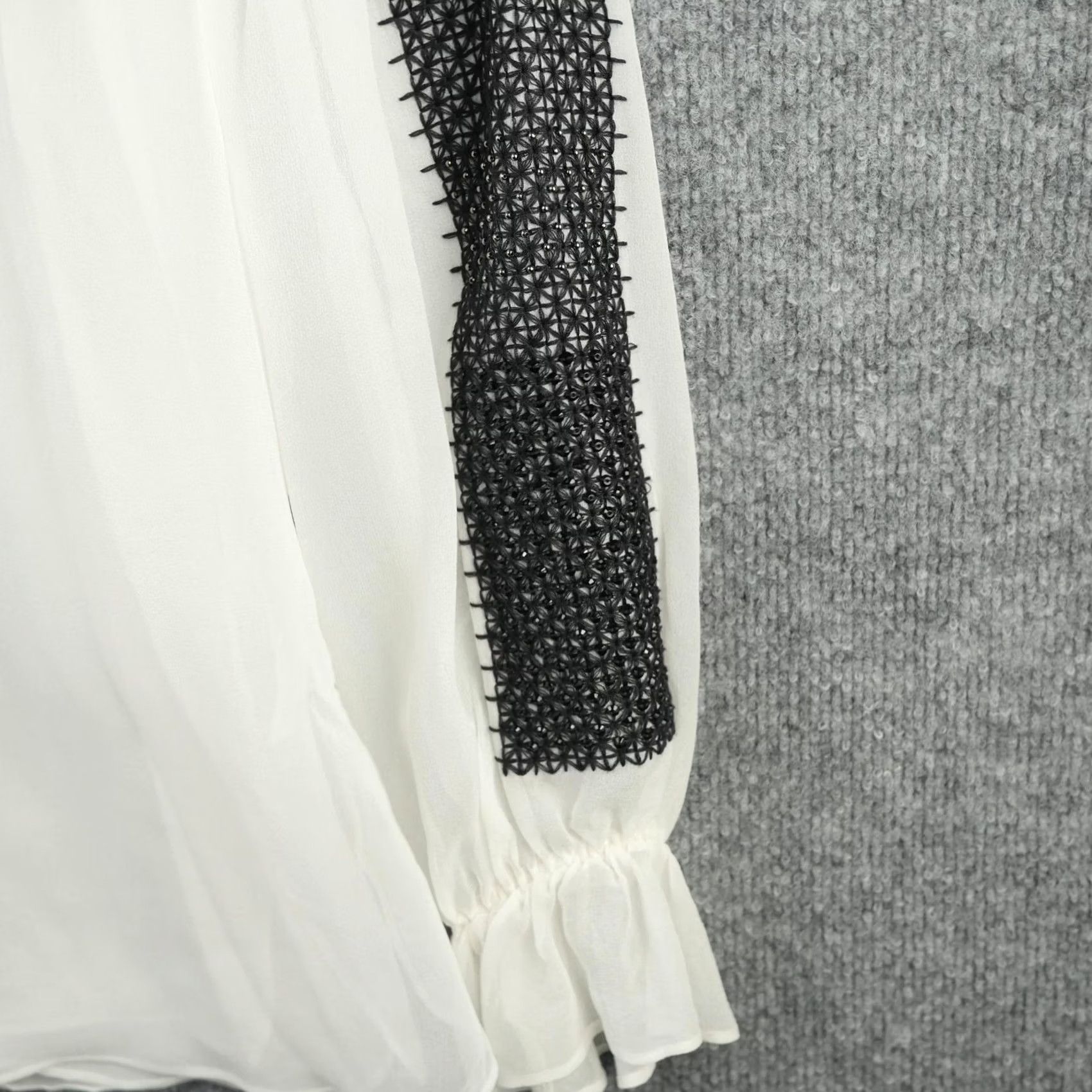 KOBI HALPERIN Kobi Halperin Blouse Womens Medium White Black Silk Lace Sheer Top Boho Size M / US 6-8 / IT 42-44 - 4 Thumbnail
