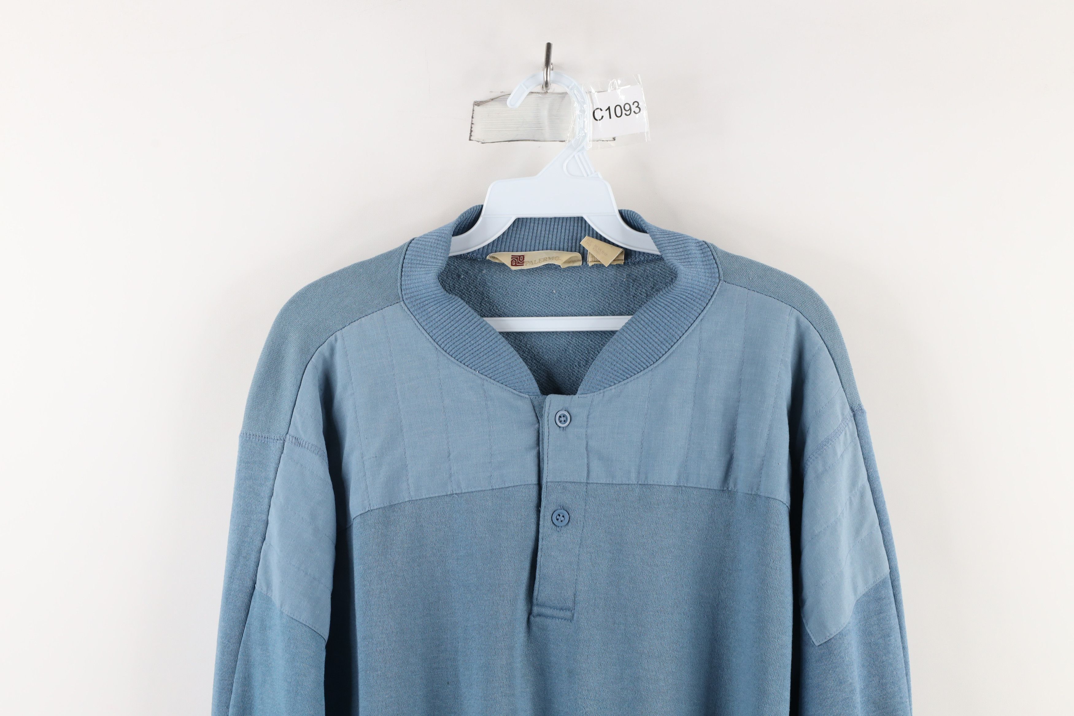 Vintage Vintage 90s Streetwear Blank Henley Pullover Sweatshirt Blue Size US L / EU 52-54 / 3 - 2 Thumbnail
