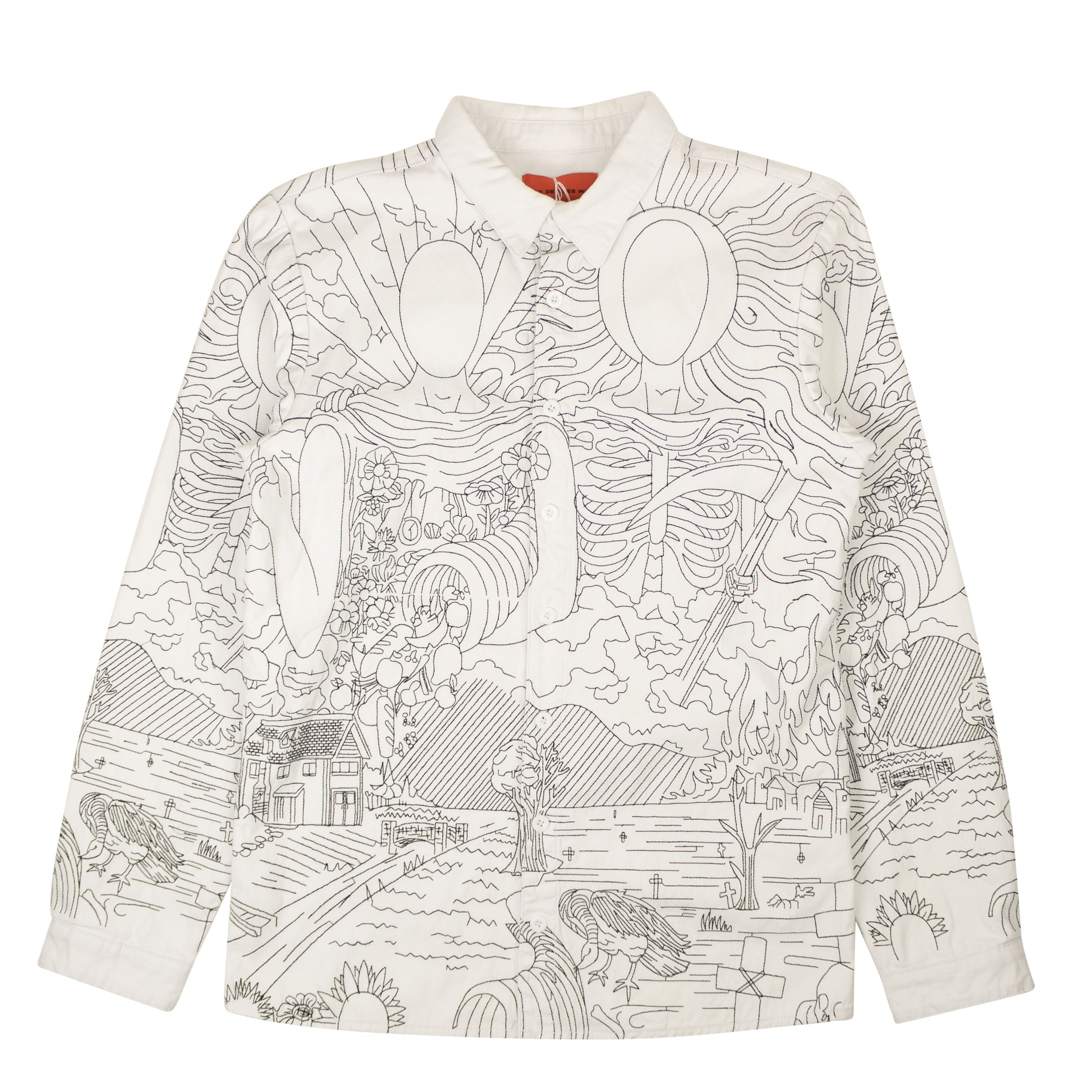 image of Who Decides War White Cotton Cloud Duality Button Up Shirt Size Xl, Men's