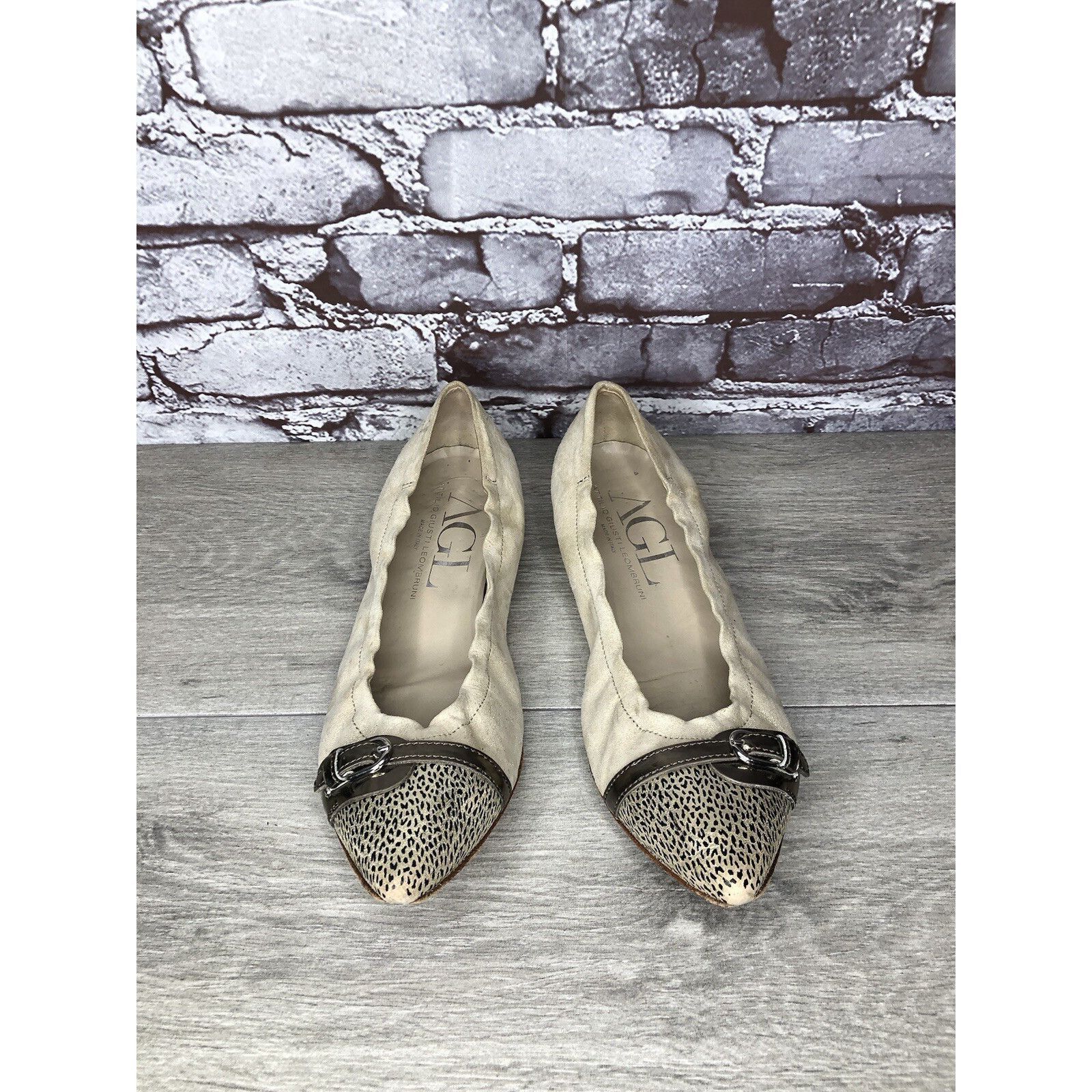 Other Attilio Giusti Leombruni Beige Leather Snake Pointed Cap Toe Size US 9 / IT 39 - 13 Thumbnail