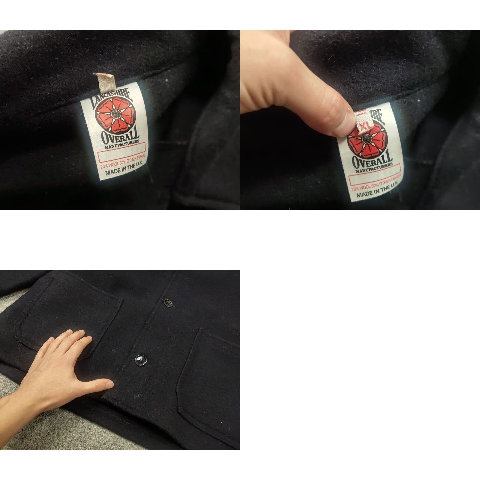 Gloverall VINTAGE Lancashire overall work Jacket XL Black Wool Chore Heavy Wool Jacket Men 90s Army City Classic 85 cm Length Pockets Wool Size US 36 / EU 52 - 11 Thumbnail