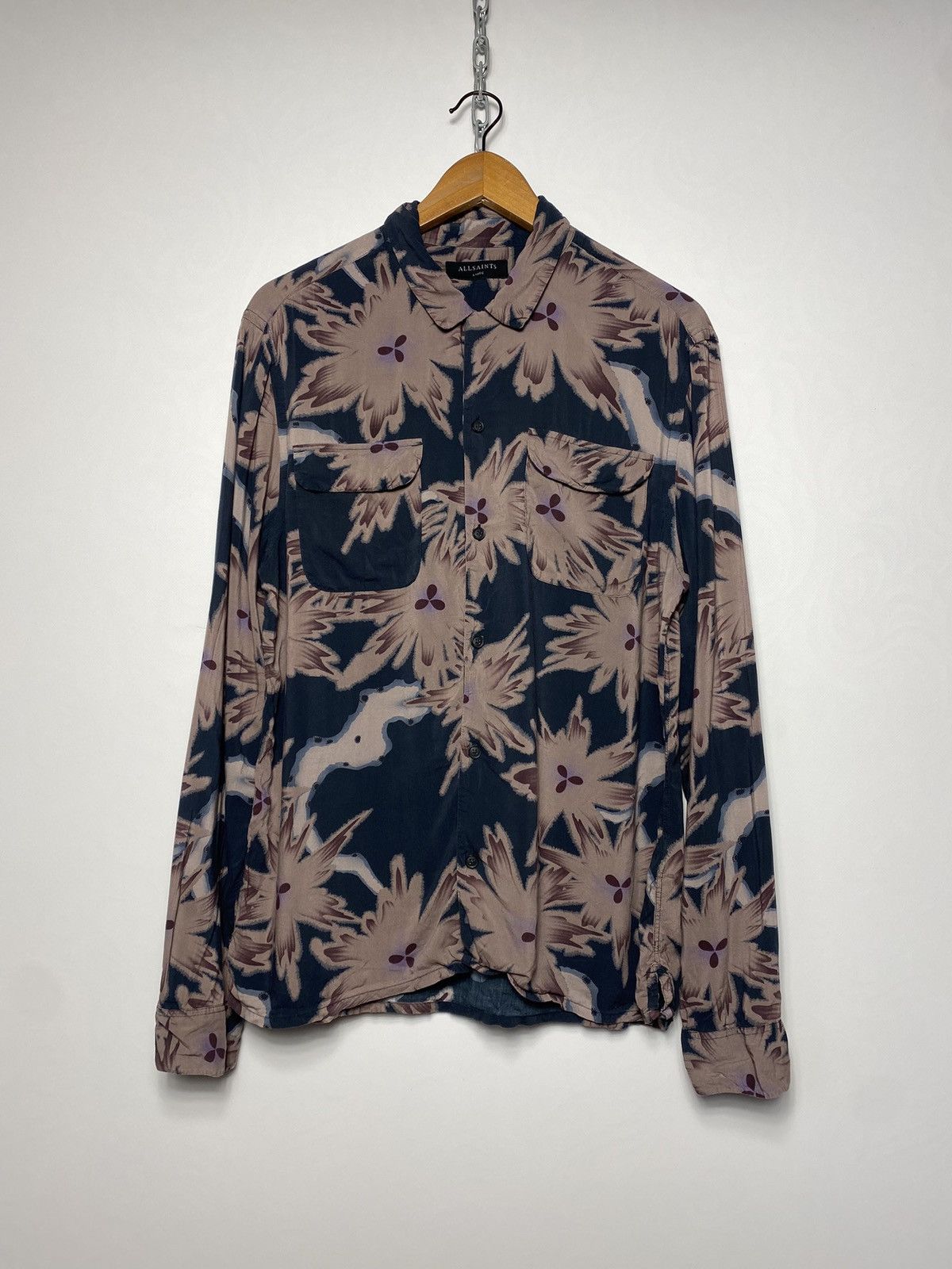 Allsaints 100% Viscose Printed Shonto Ls Shirt