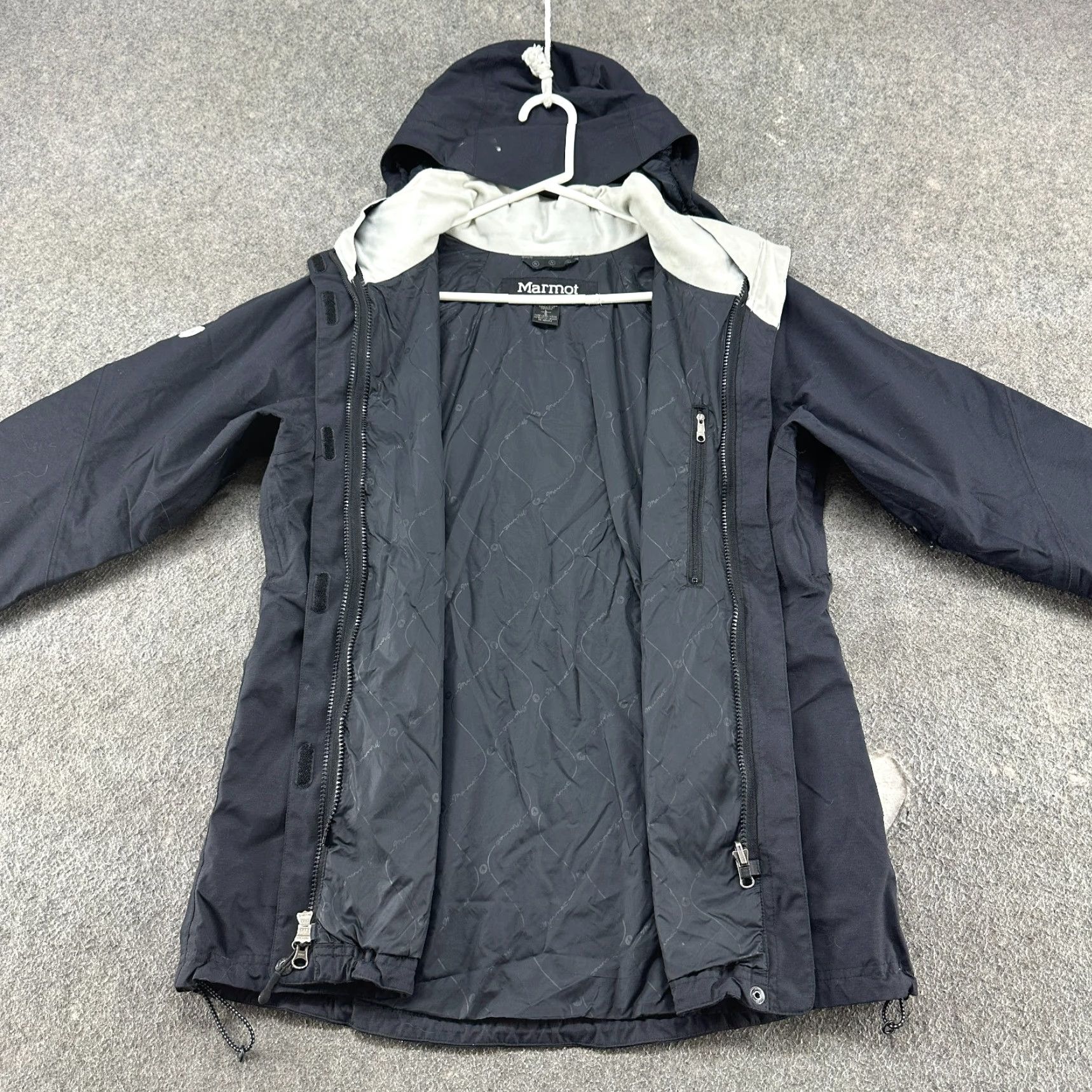 Marmot Marmot Jacket Womens L Black Hooded Rain Coat Lined Full Zip Nylon Logo Parka Weather Coat Size L / US 10 / IT 46 - 3 Thumbnail