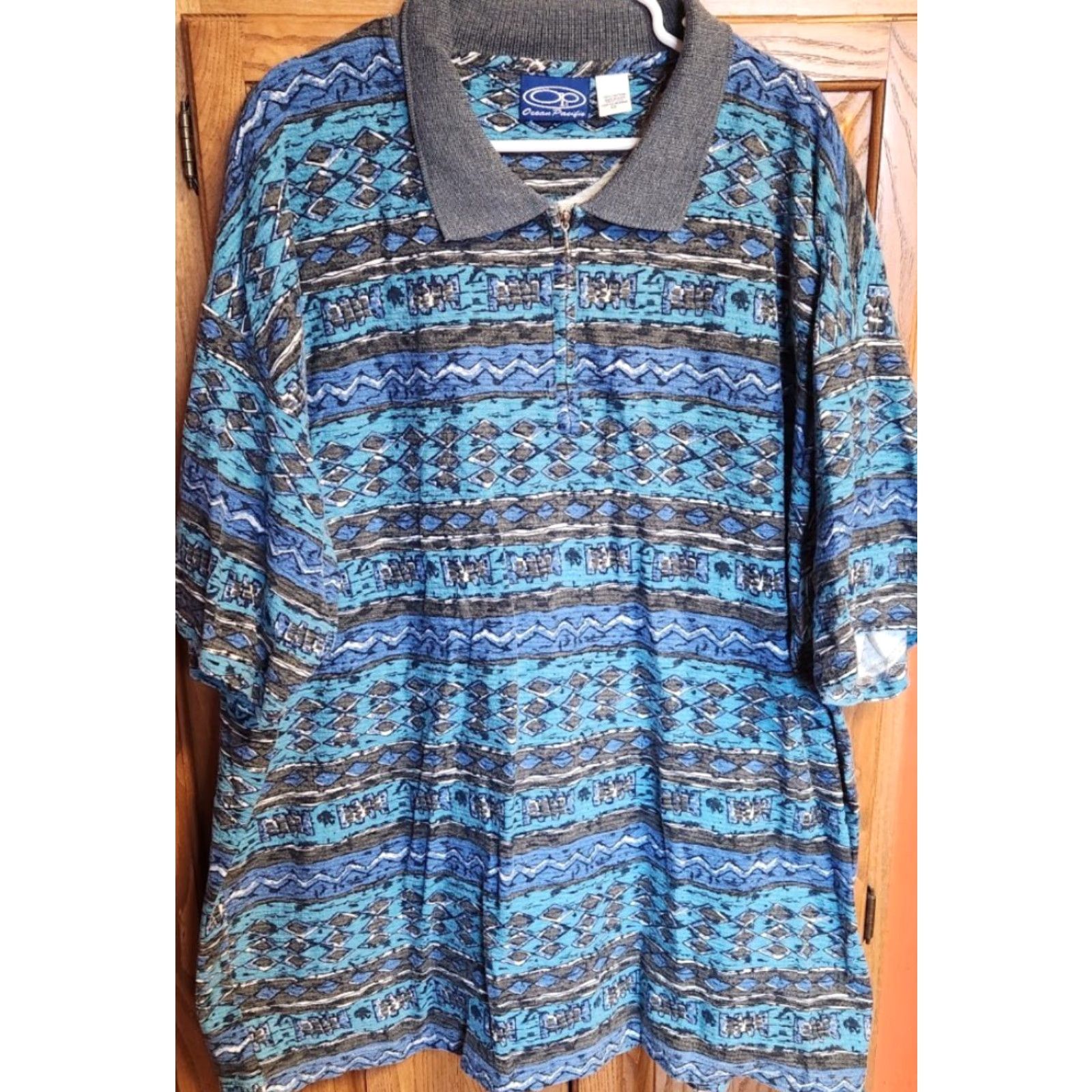 Ocean Pacific VINTAGE Ocean Pacific OP Men's Tribal Argyle Shirt 1/4 Zip Short Sleeve 4X USA Blue and White Polo Shirt Size US XXL / EU 58 / 5 - 3 Thumbnail