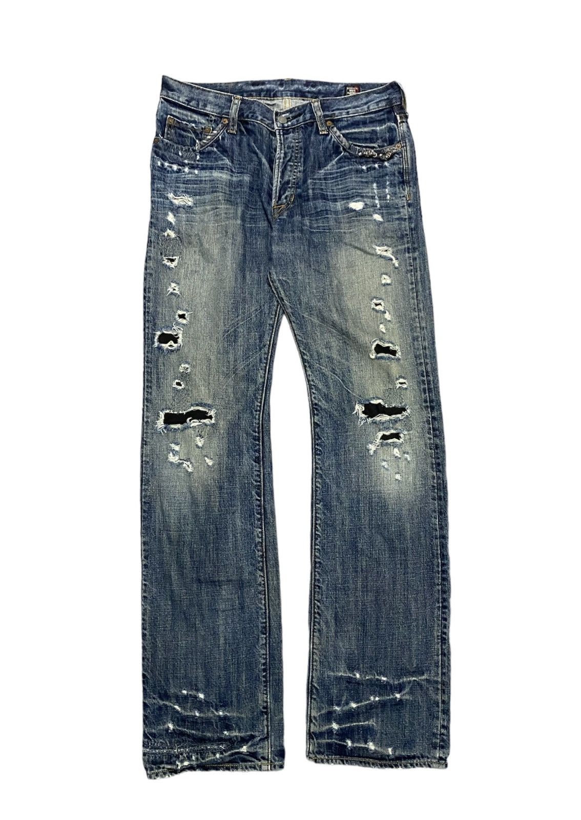 image of 14Th Addiction x Le Grande Bleu L G B VTG Bartack Japan Distressed Ring Detailing Pants in Denim (S