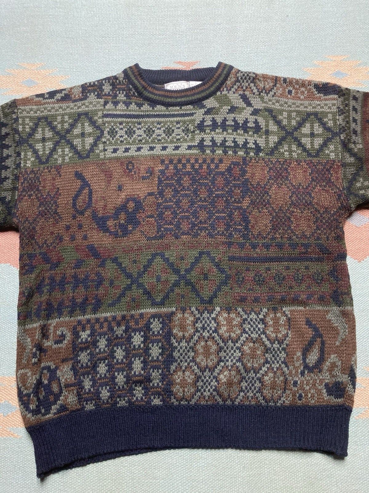Vintage Vtg acrylic knit sweater sears geometric diamonds abstract L Size US L / EU 52-54 / 3 - 2 Thumbnail