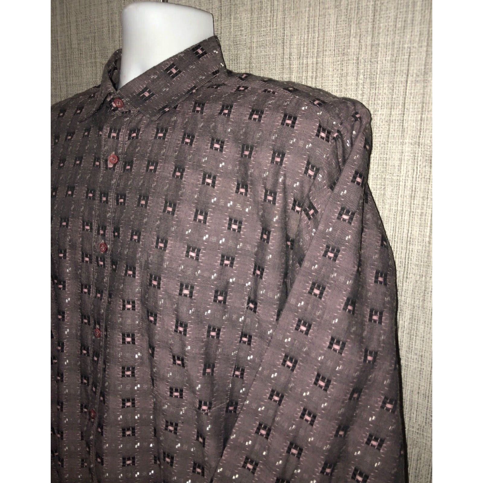BUGATCHI Bugatchi Uomo Mens Geometric Dress Shirt Long Sleeve Button Front 16 1/2 Multicolor Men Size 42R - 2 Thumbnail
