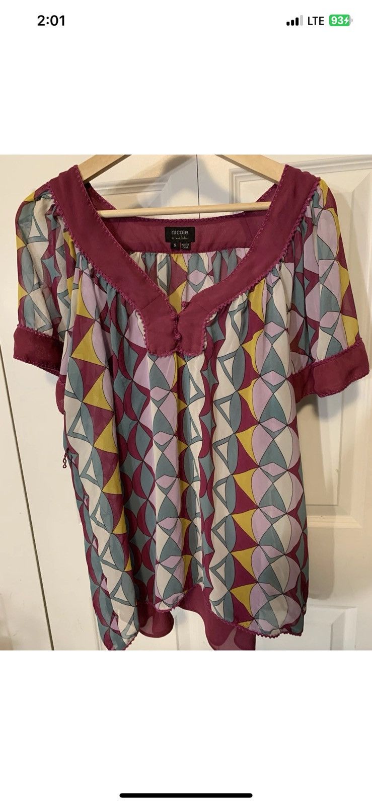 Nicole Miller Nicole Miller womens sz S blouse purple gray geometric Size S / US 4 / IT 40 - 3 Thumbnail