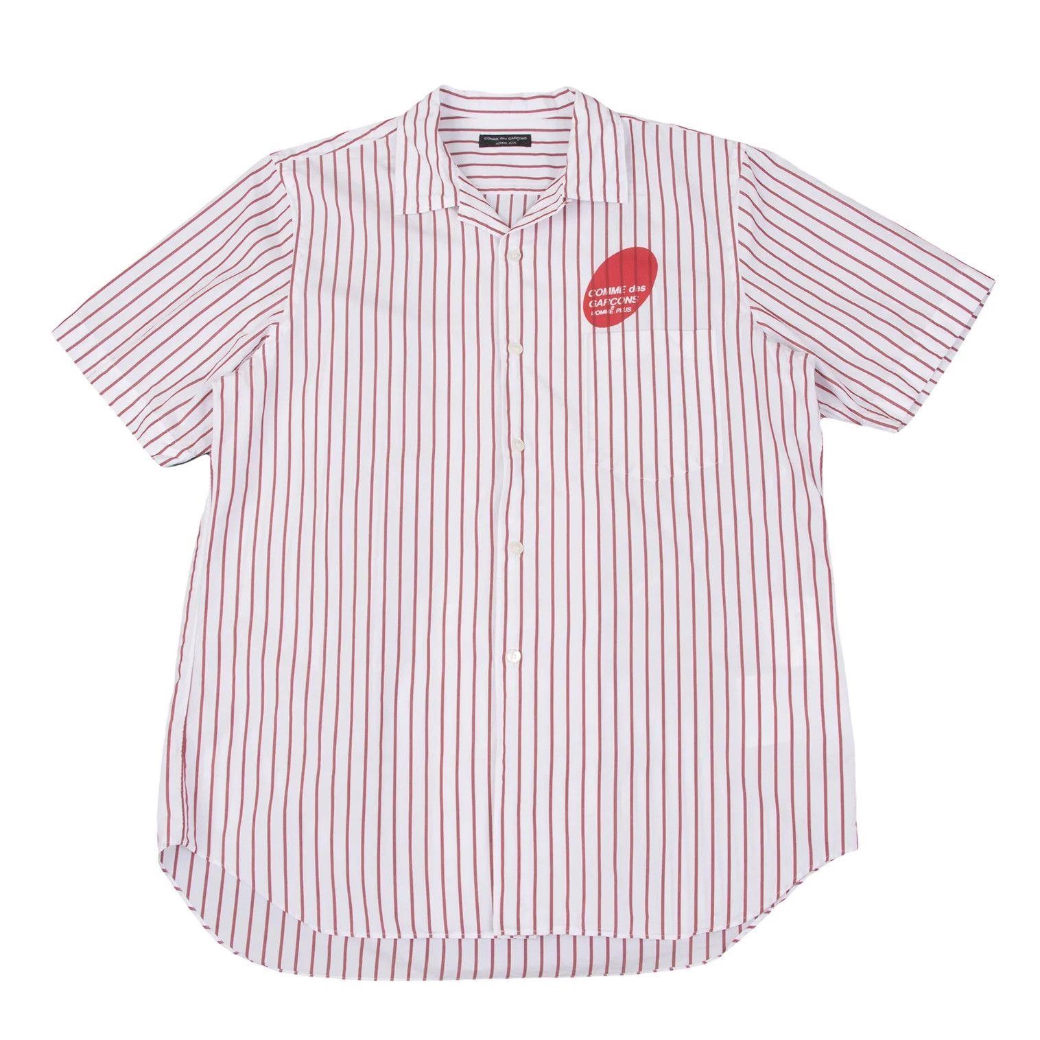 Comme des Garcons Homme Plus Open Collar Striped Logo Print Short Sleeve Shirt White Red Size US M / EU 48-50 / 2 - 1 Thumbnail