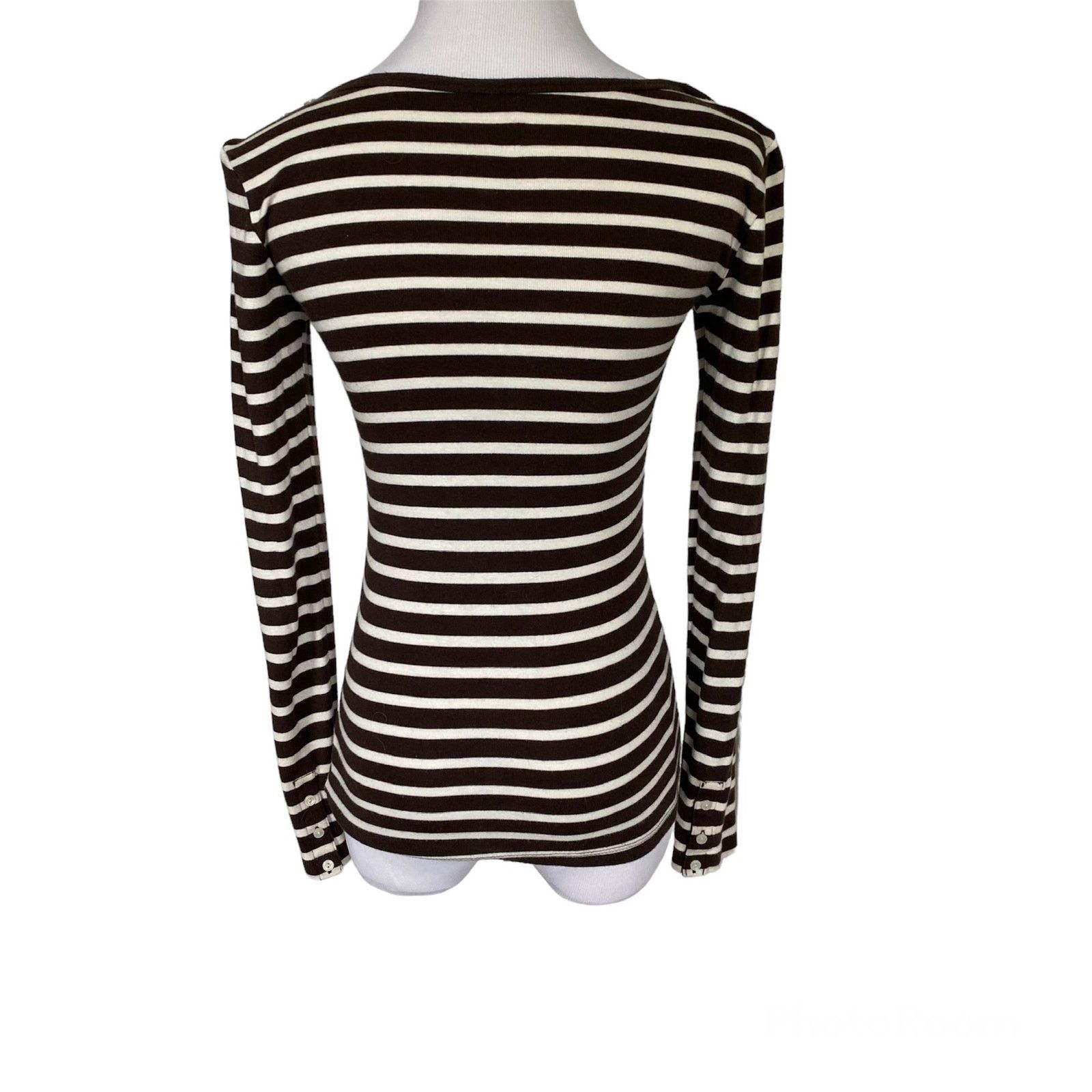 Gap GAP XS Brown White Stripe Long Sleeve Shirt Button Detail Size XS / US 0-2 / IT 36-38 - 4 Thumbnail