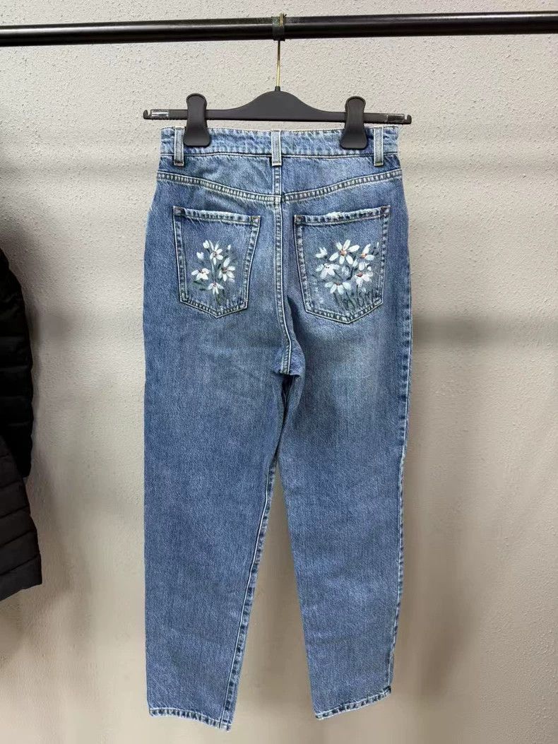 Prada Miumiu Painted Daisy Denim Pants-2506 Size 25" / US 0 / IT 36 - 2 Thumbnail
