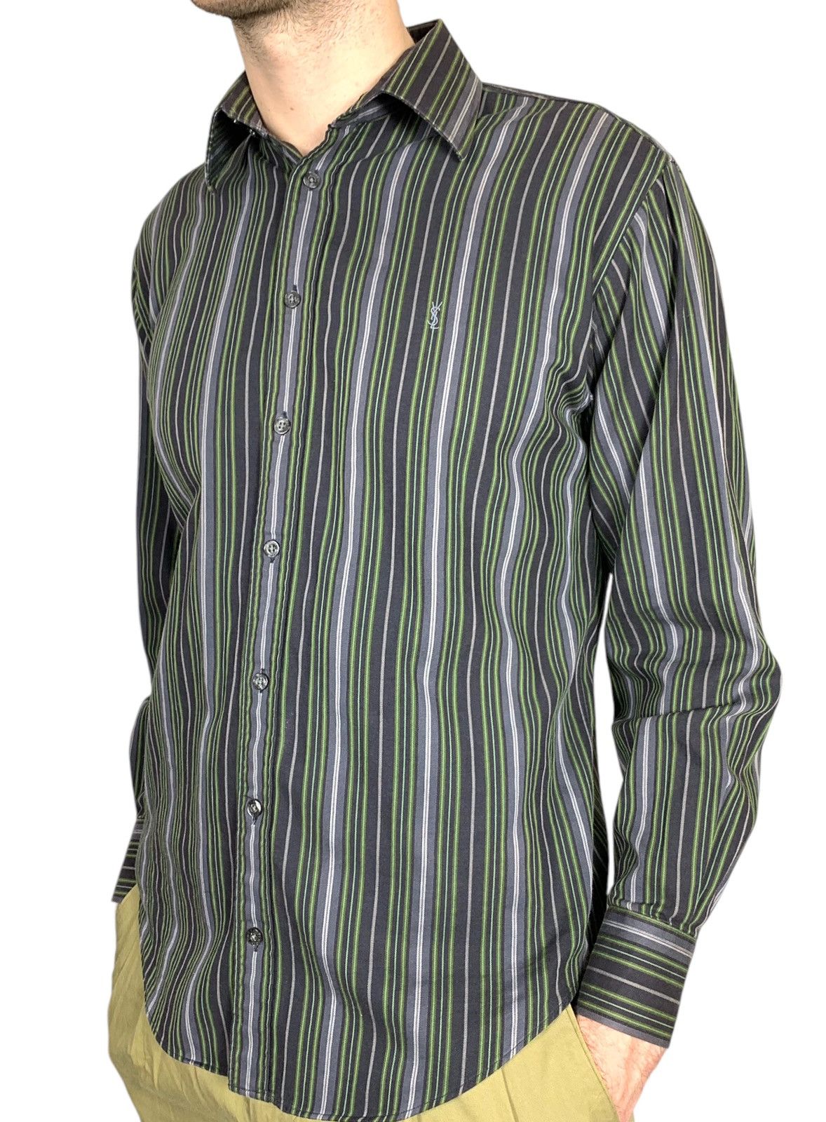 Yves Saint Laurent Yves Saint Laurent YSL Logo Striped Cotton Shirt Size US M / EU 48-50 / 2 - 3 Thumbnail