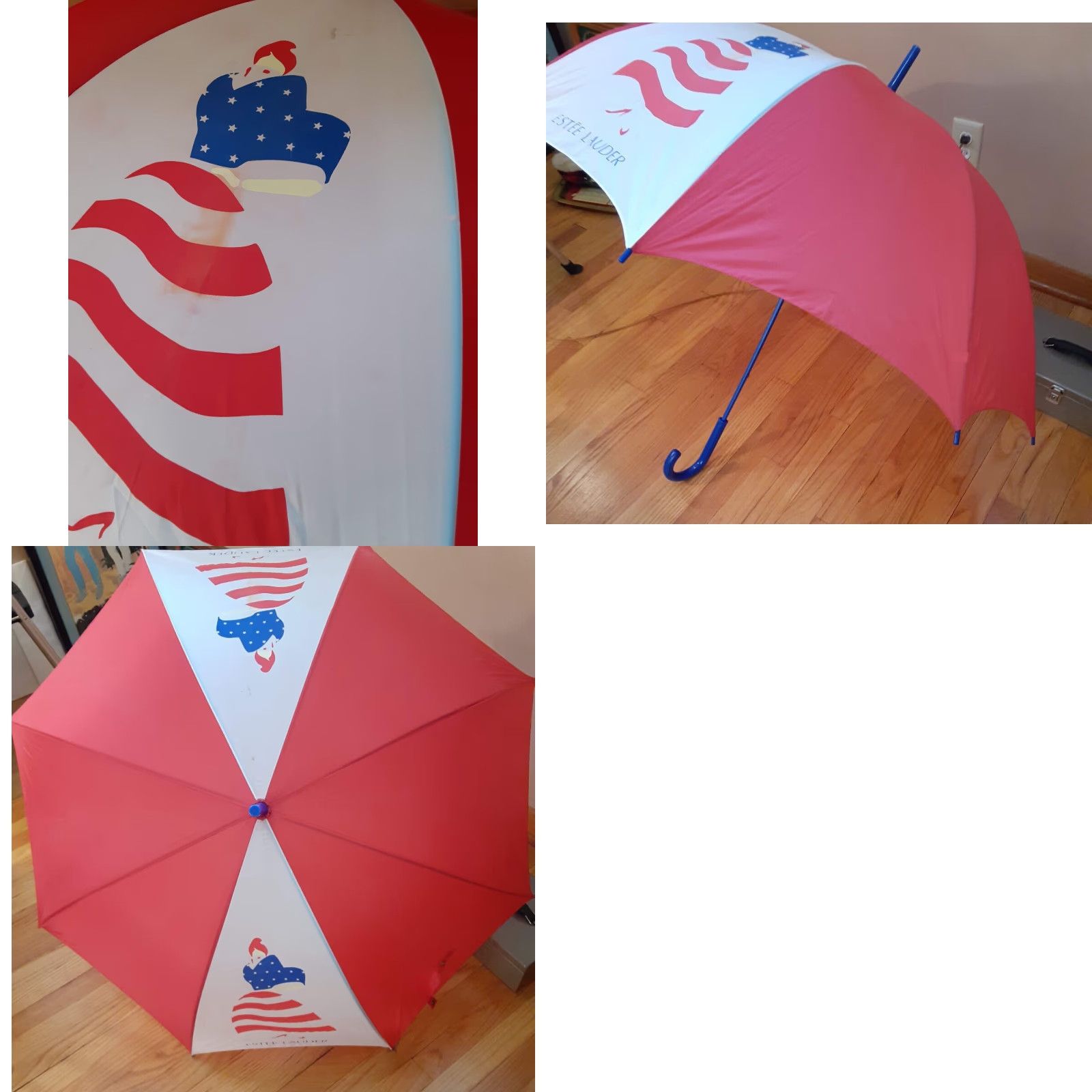 Vintage VINTAGE Estee Lauder Umbrella Women Windproof Fashion Red White Blue 3ft Long 3ft Diameter Size ONE SIZE - 8 Thumbnail