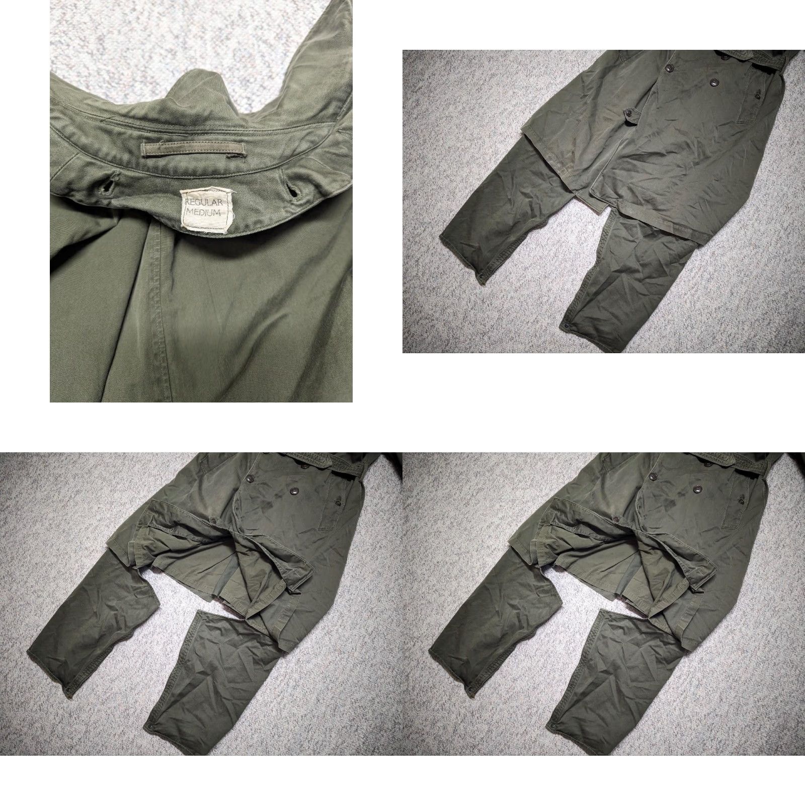 Vintage VINTAGE US ARMY trenchcoat Overcoat Shirt Mens M Green belted wool/ cotton long jacket cape with pant legs hidden Zip closure Button chest 40 Size US 31 - 9 Thumbnail