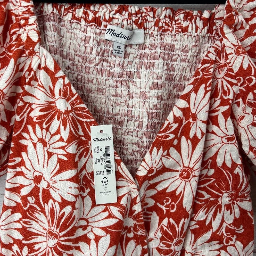 Madewell Madewell Anita Abstract Floral Linen Blend Wrap Puff Top XS Size XS / US 0-2 / IT 36-38 - 5 Thumbnail