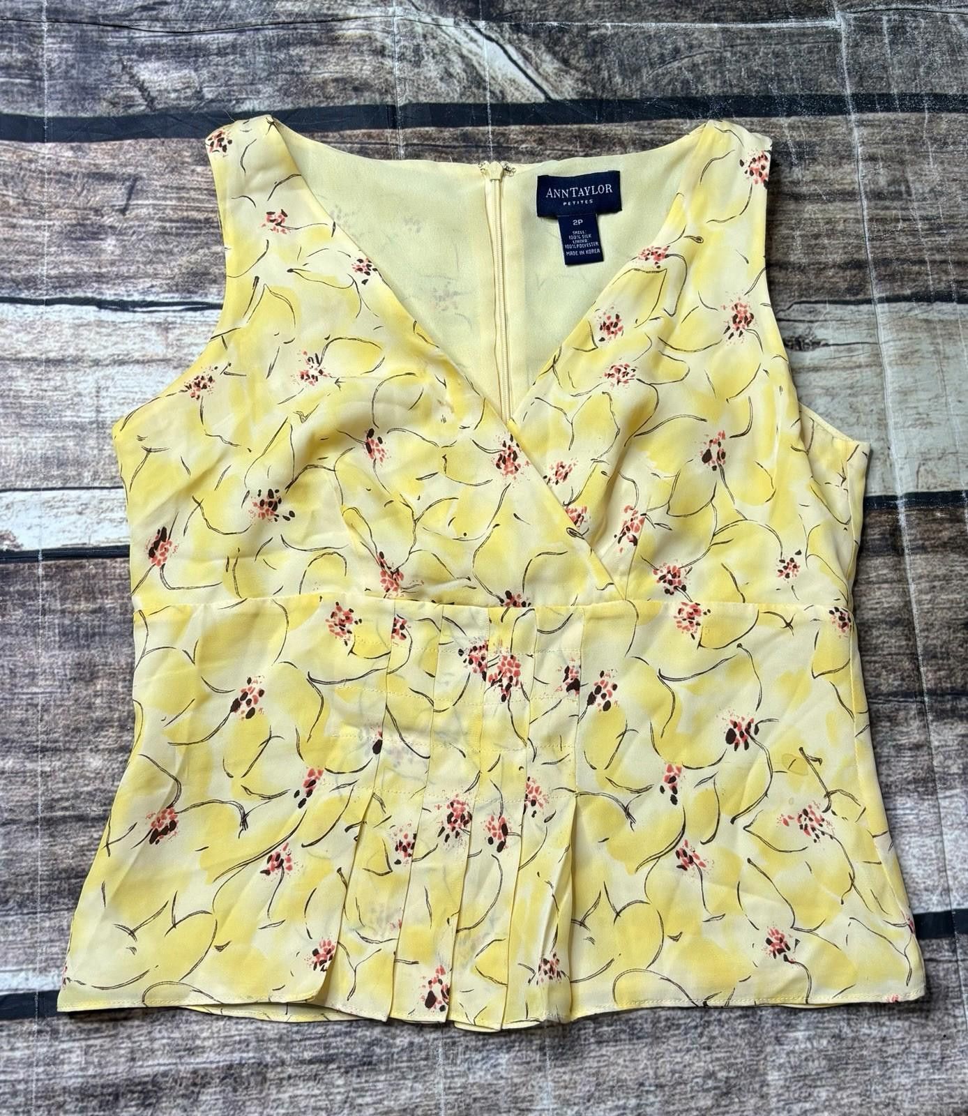 Ann Taylor VTG Ann Taylor Silk Top Womens 2P Floral Tulle Cross Front Size XS / US 0-2 / IT 36-38 - 1 Thumbnail