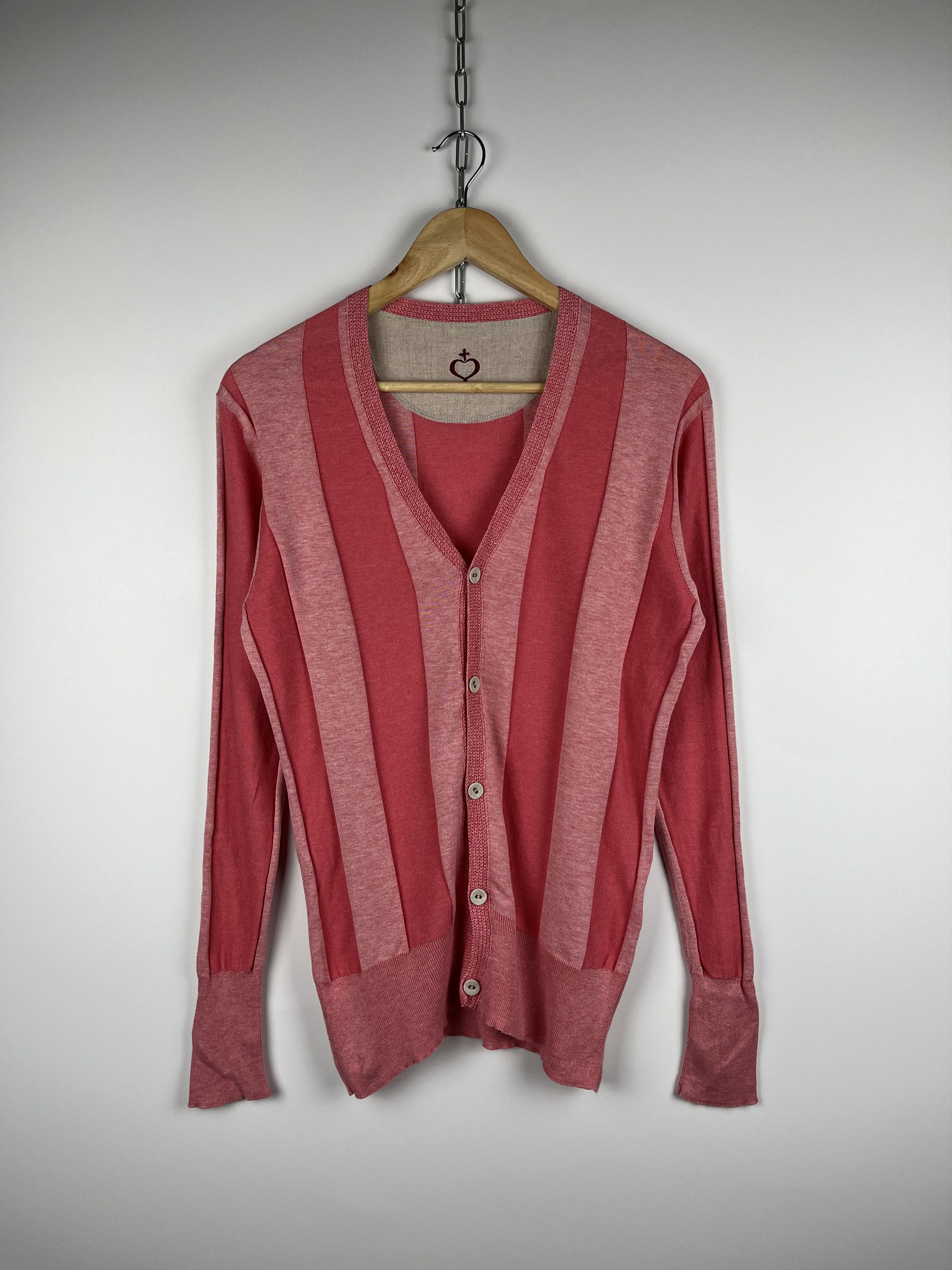 Japanese Brand Side Slope Cotton Cashmere Strip Cardigan Sweater Size US M / EU 48-50 / 2 - 1 Thumbnail