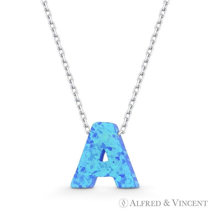 Other Blue Lab Opal Initial "A" Pendant Anchor Chain Necklace Size ONE SIZE - 1 Preview