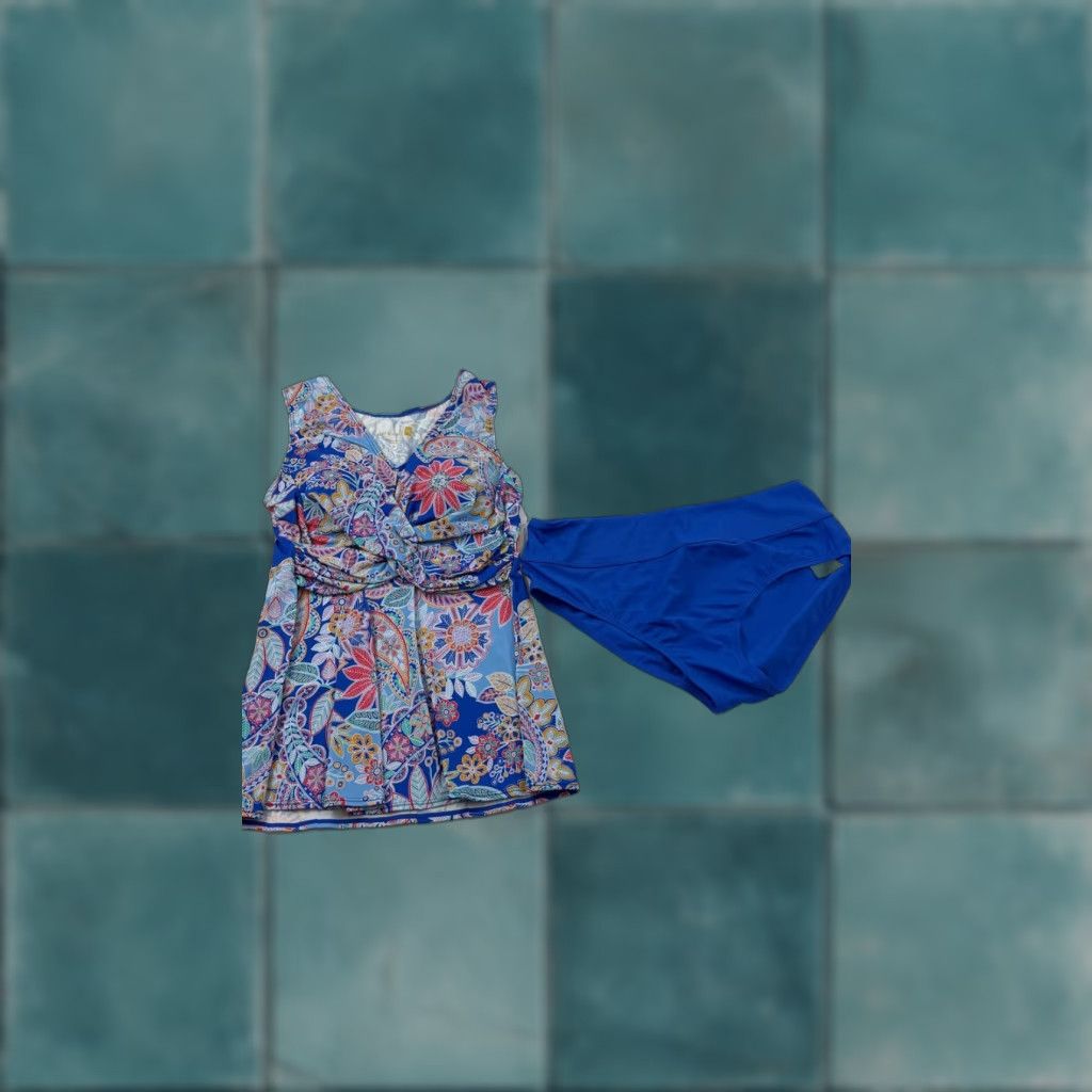 Vintage Ambernoon II Swimsuit Womens 12 Multi Floral Tankini Bikini Two Piece Set Size US 12 / IT 42 - 1 Thumbnail